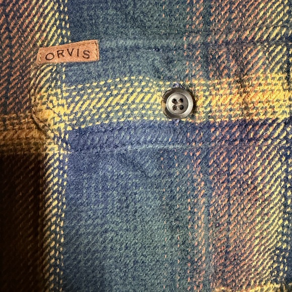 Orvis Navy and Mustard Plaid Flannel Shirt Jacket - Picture 3 of 4